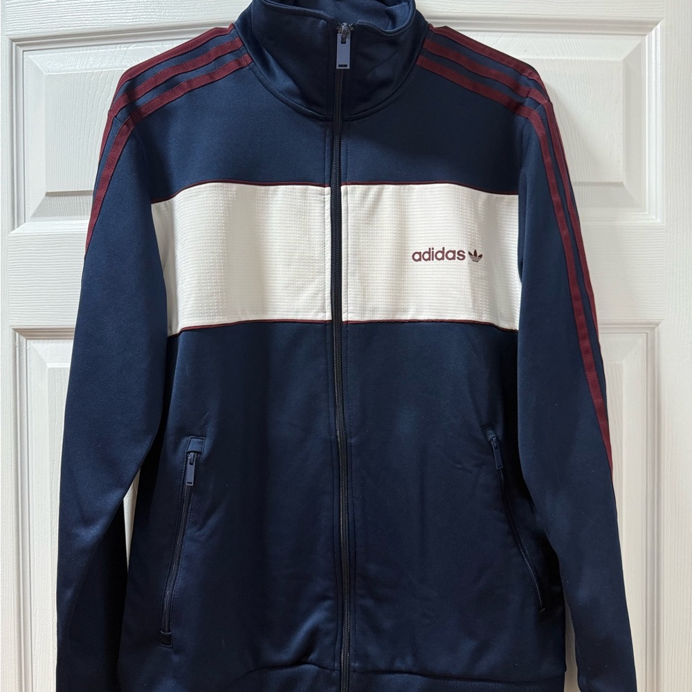 Men’s Small Adidas Track Jacket Navy/White/Burgundy Size Small🔥